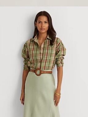 Ralph Lauren Green and Pink Plaid Button-Down Shirt